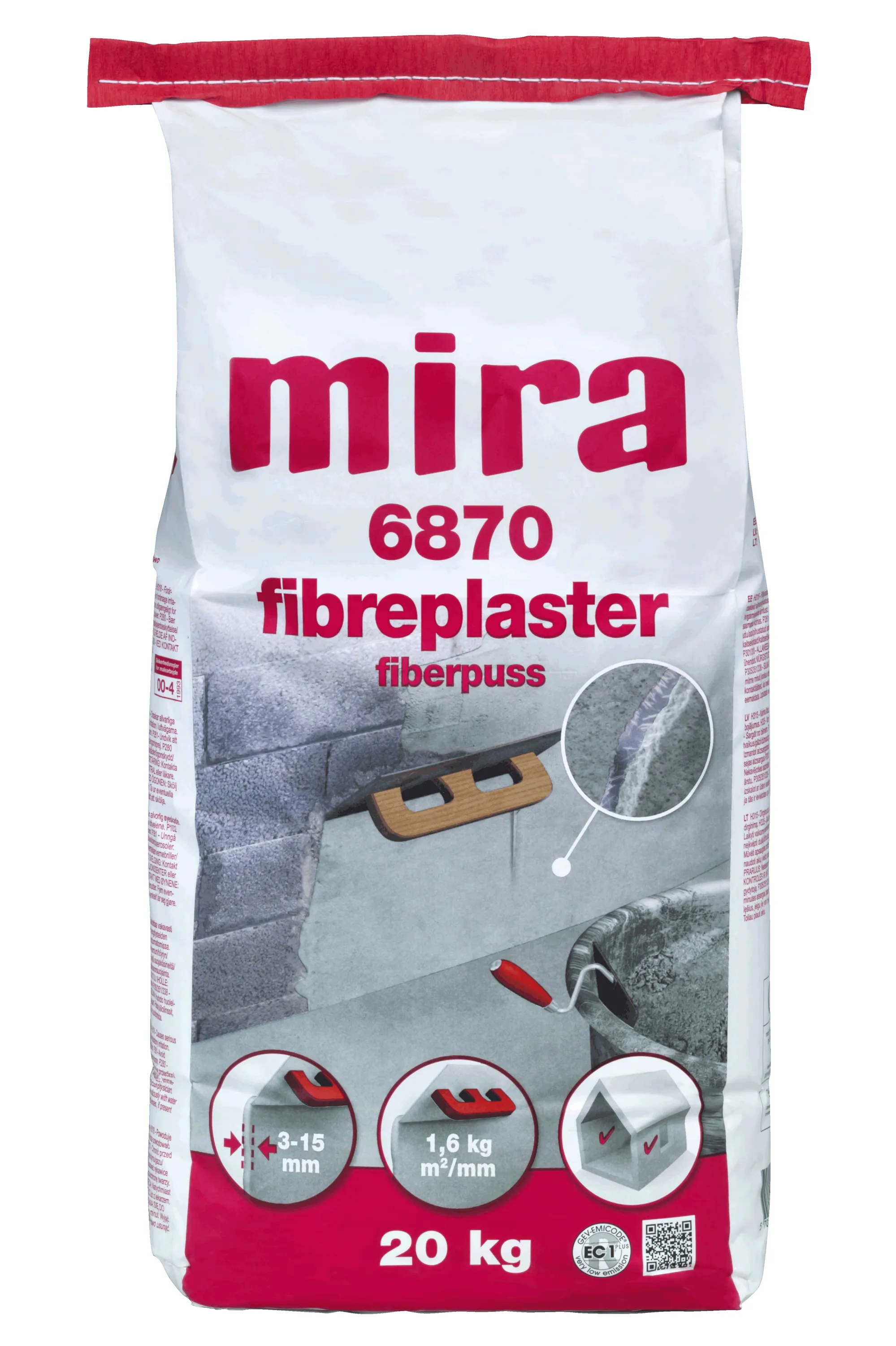 Produktbild av Putsbruk 6870 Mira Fibreplaster Fiberputs 20kg